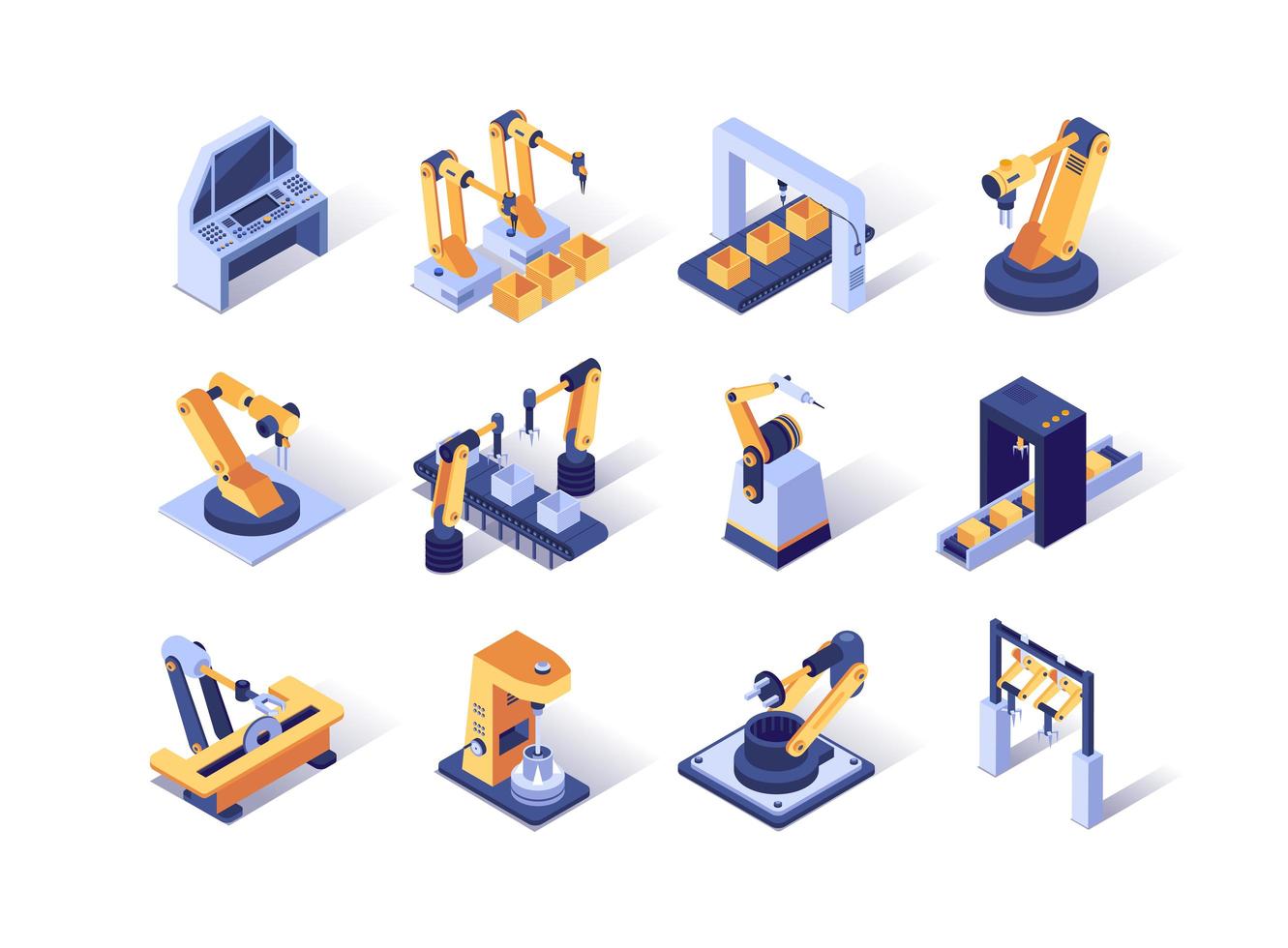 conjunto de ícones isométricos da indústria de robotização vetor