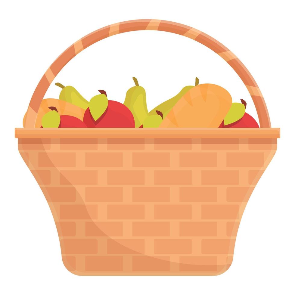 ícone de cesta de frutas, desenho animado e estilo plano vetor