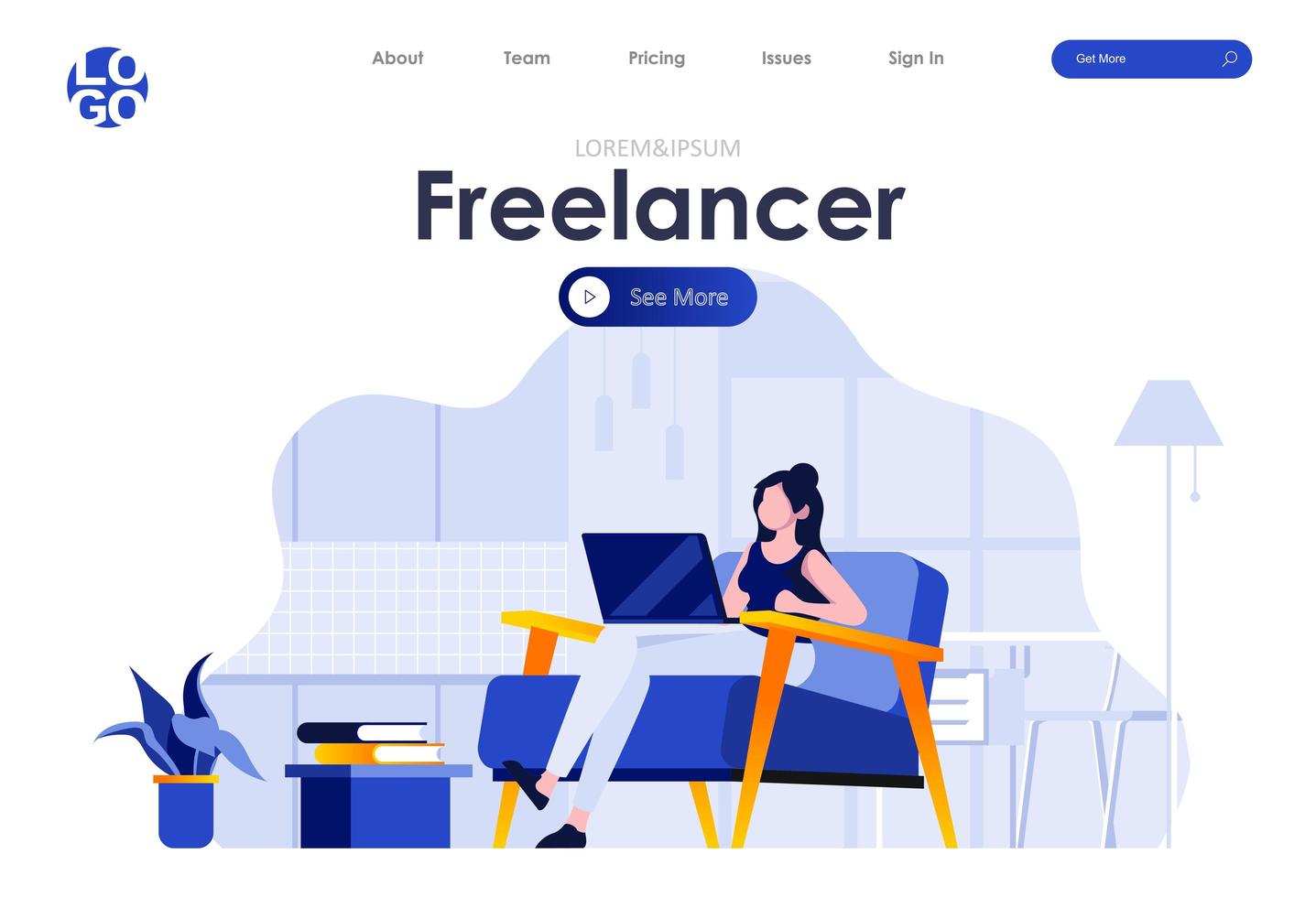 design de página de destino plana freelancer vetor