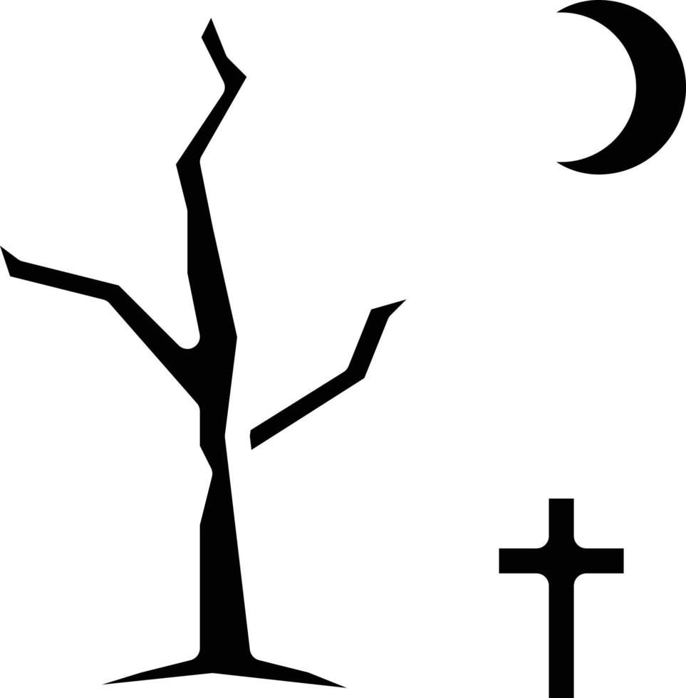 cemitério de árvore morta árvore da noite halloween - ícone sólido vetor