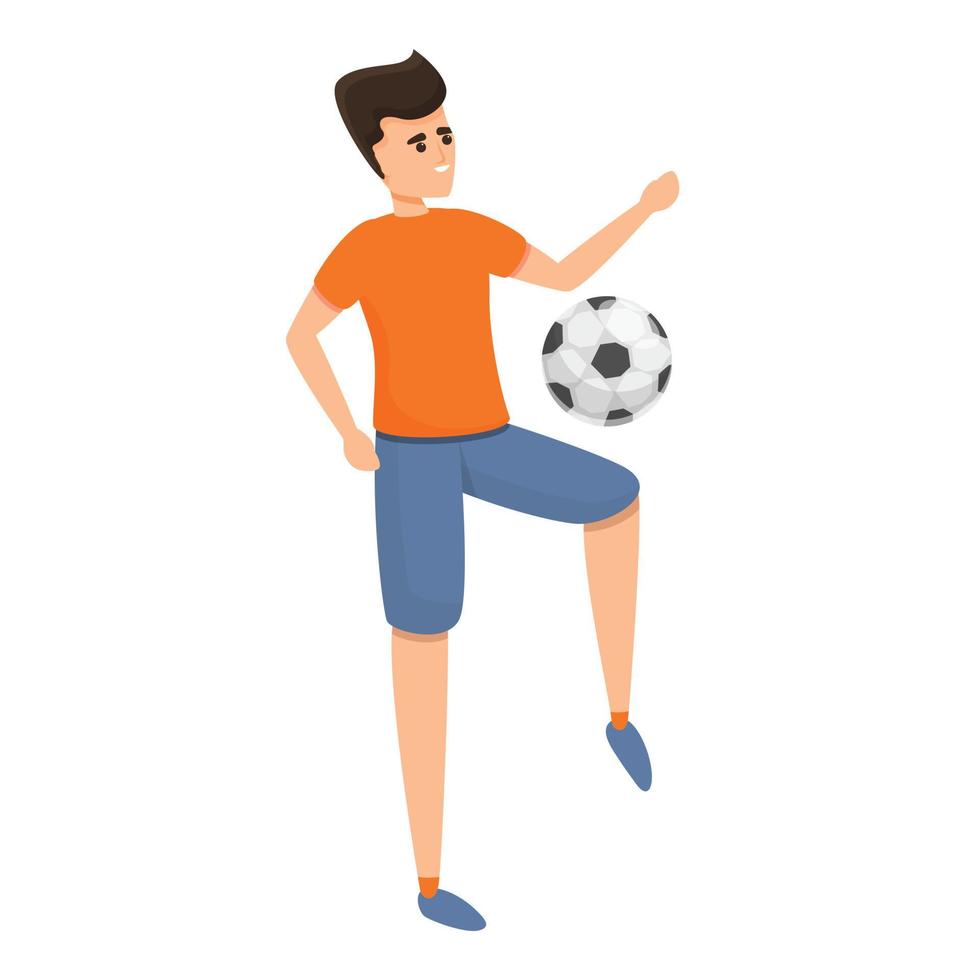 menino joga ícone do futebol, estilo cartoon vetor