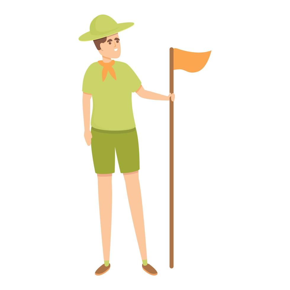ícone da bandeira do menino escoteiro, estilo cartoon vetor
