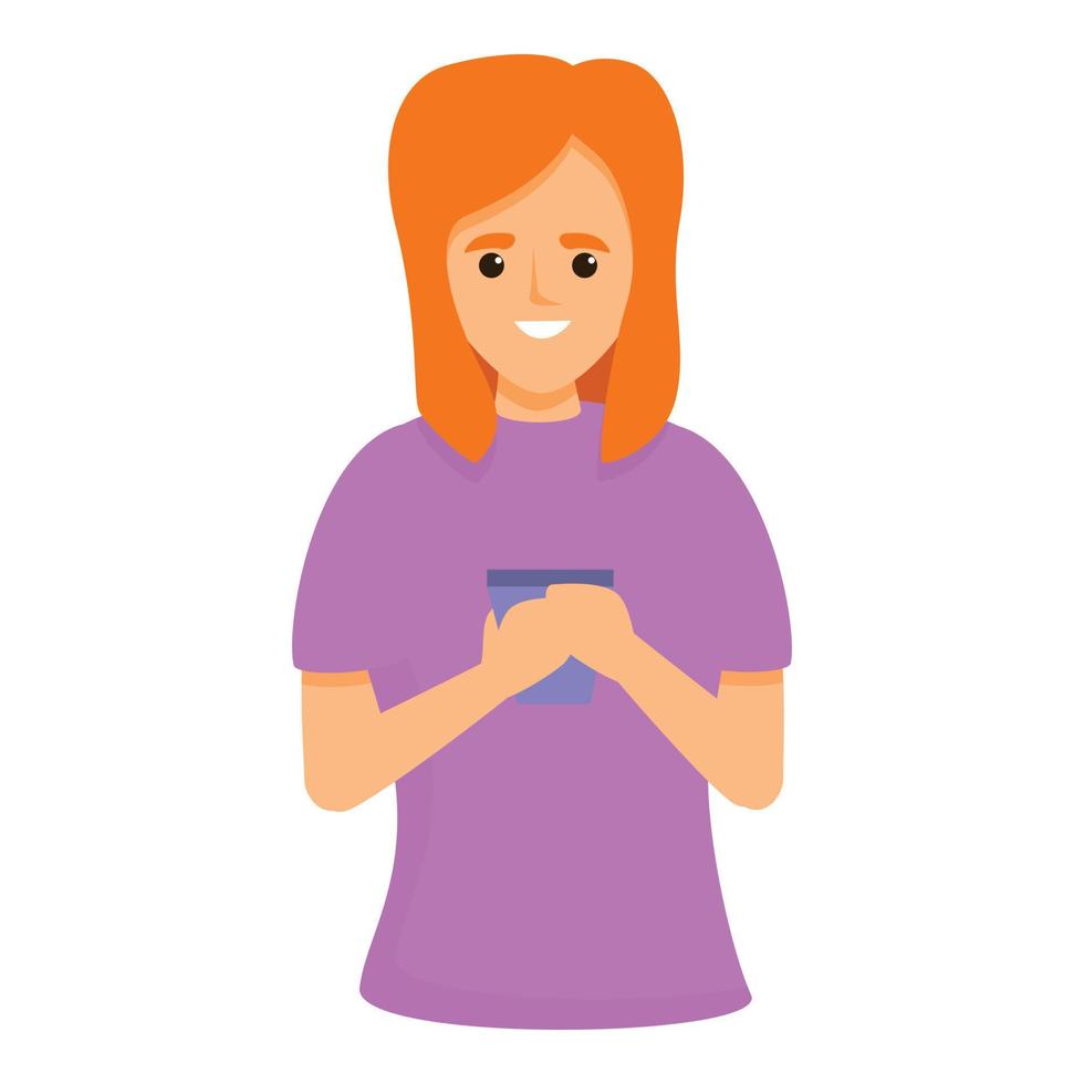 garota pega o ícone do smartphone, estilo cartoon vetor