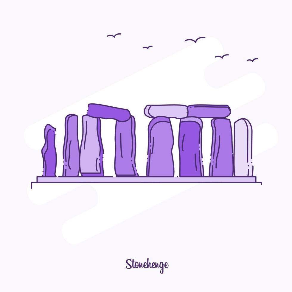 ilustração em vetor linha pontilhada roxa do marco de stonehenge