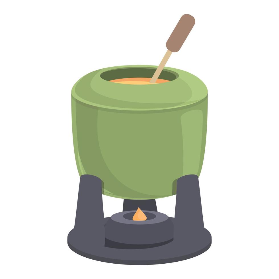 vetor de desenhos animados de ícone de pote de fondue verde. comida de queijo
