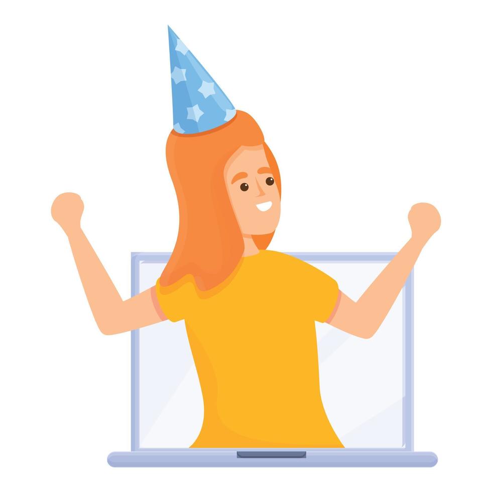 ícone de festa online de aniversário, estilo cartoon vetor