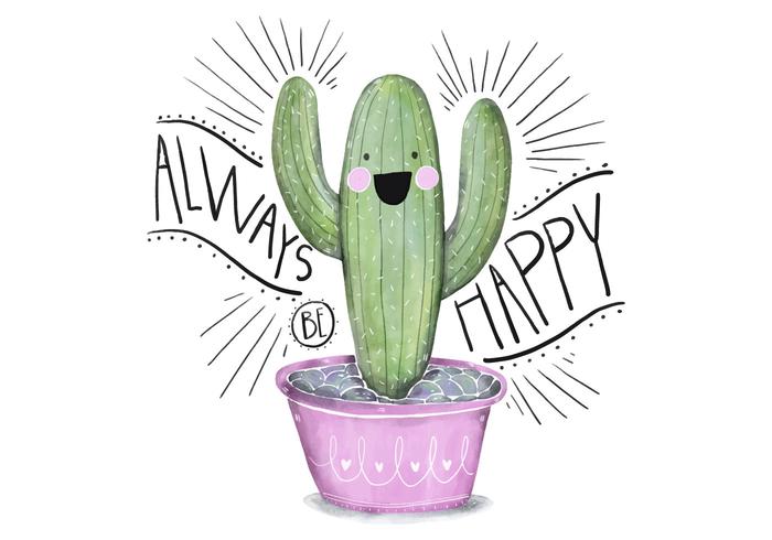 Watercolor bonito Ilustração do caráter rosa e verde Succulent com Quote vetor