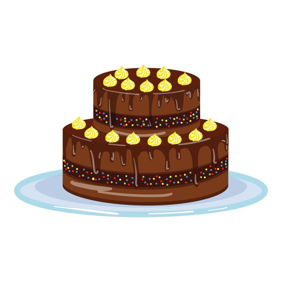 vetor de desenhos animados de ícone de bolo de chocolate preto. feliz Aniversário