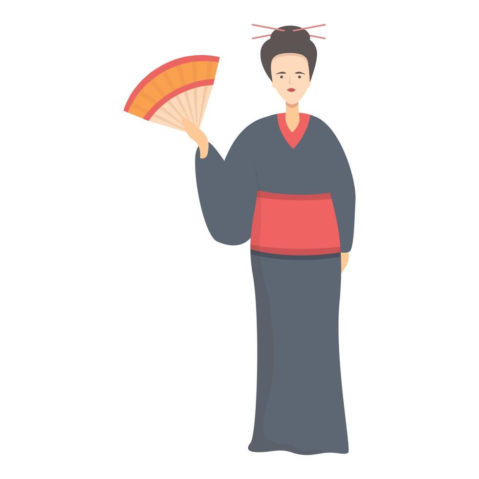 vetor de desenhos animados de ícone de fã de gueixa. japão feminino