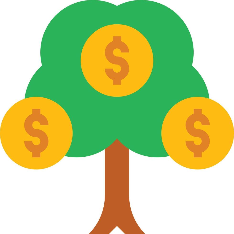 crescimento de investimento de lucro de dinheiro de árvore - ícone plano vetor