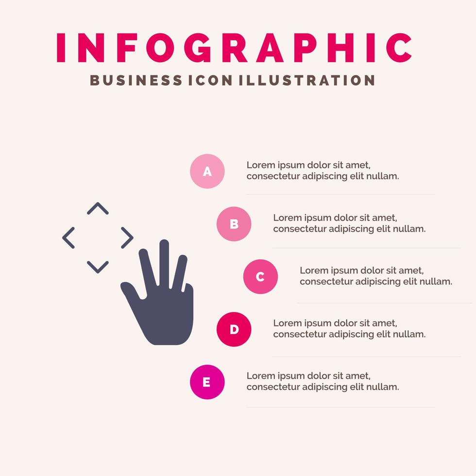 mão mão cursor para cima garupa infográficos de ícone sólido fundo de apresentação de 5 passos vetor