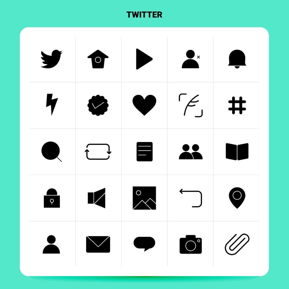 sólido 25 conjunto de ícones do twitter design de estilo de glifo vetorial conjunto de ícones pretos web e design de ideias de negócios móveis ilustração vetorial vetor