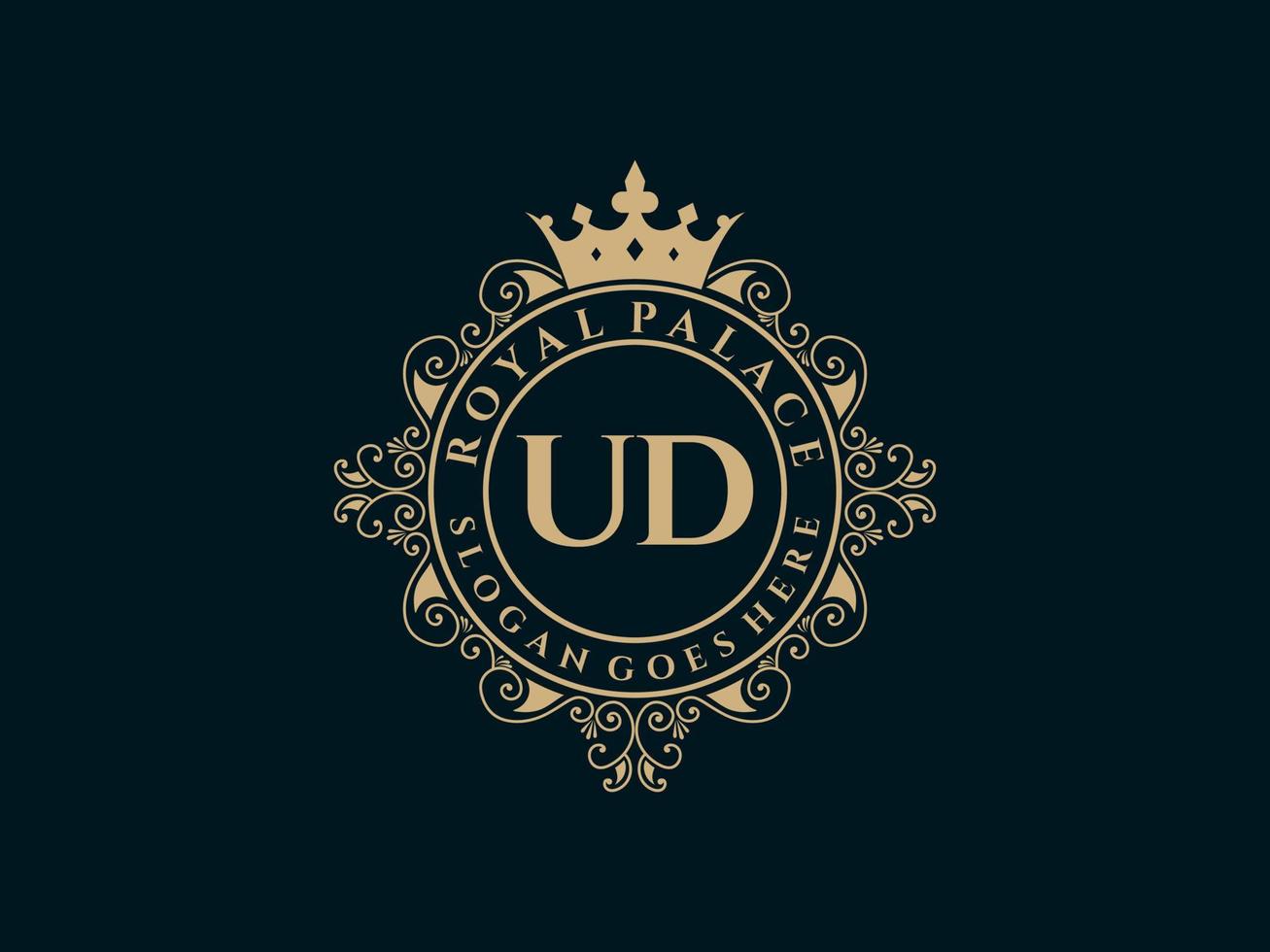 carta ud antigo logotipo vitoriano de luxo real com moldura ornamental. vetor