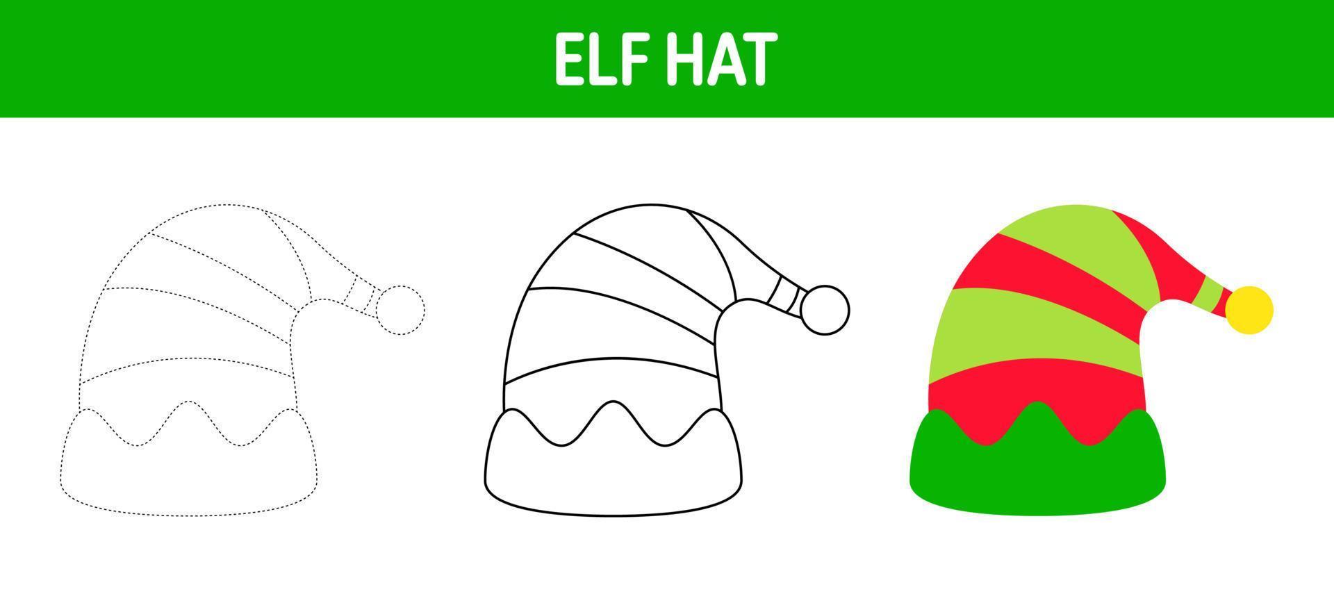 planilha de desenho e coloração de chapéu de elfo para crianças vetor