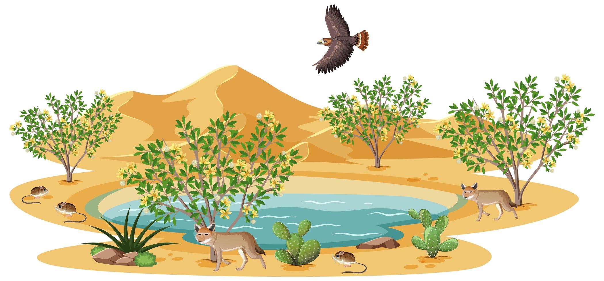 planta de creosoto em deserto selvagem com pássaro vetor