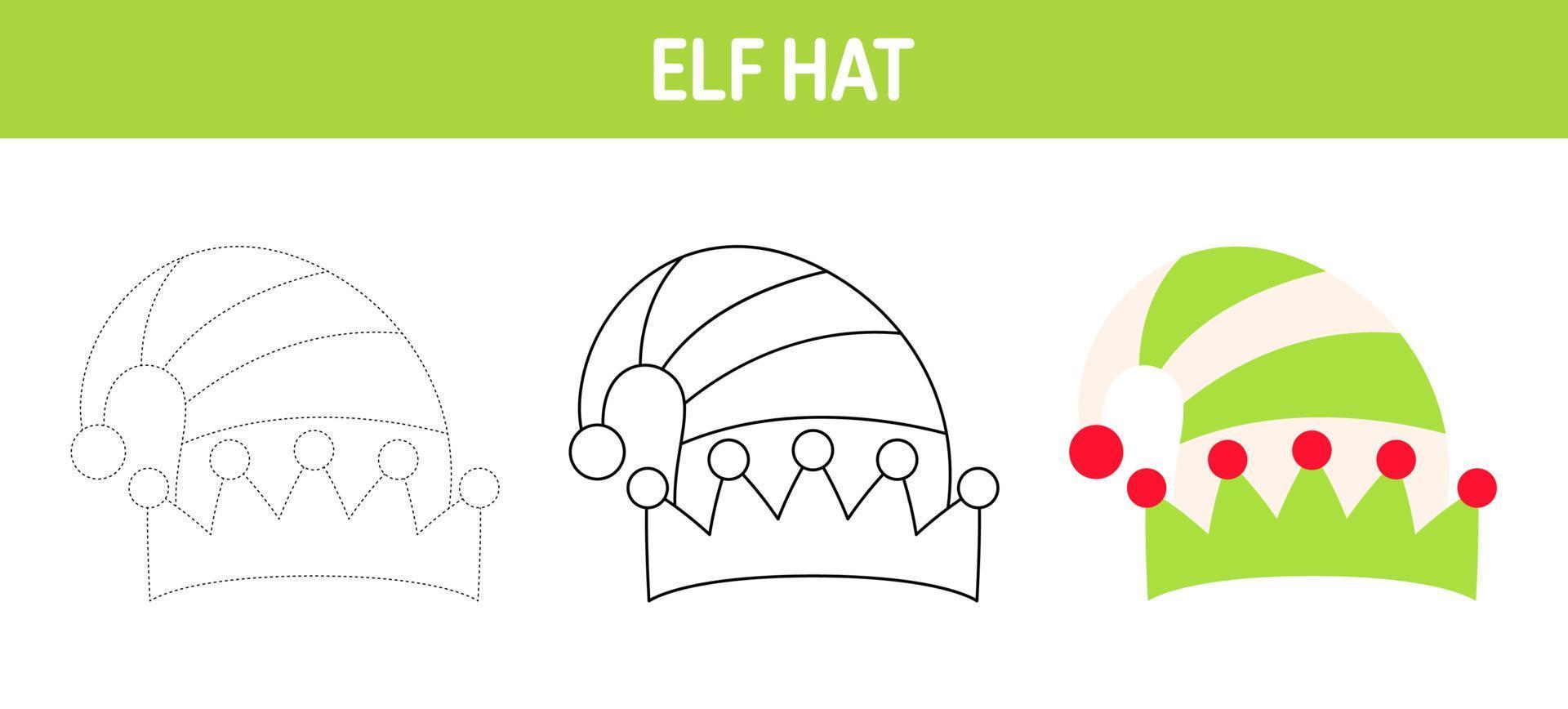 planilha de desenho e coloração de chapéu de elfo para crianças vetor