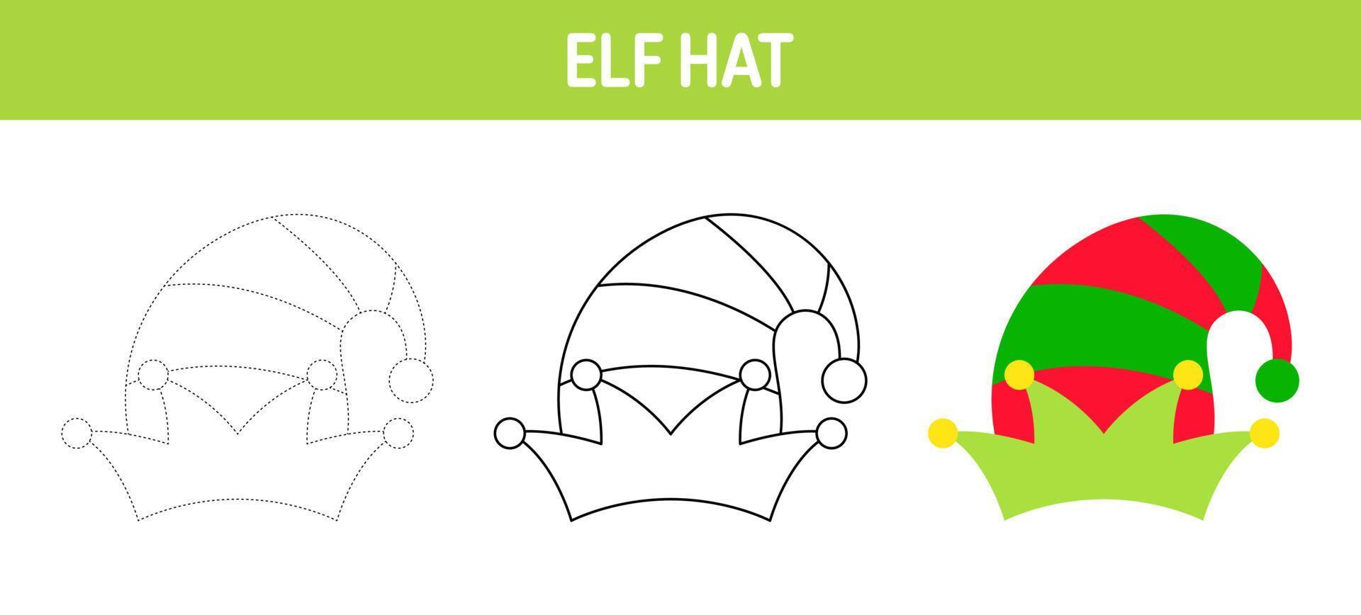 planilha de desenho e coloração de chapéu de elfo para crianças vetor