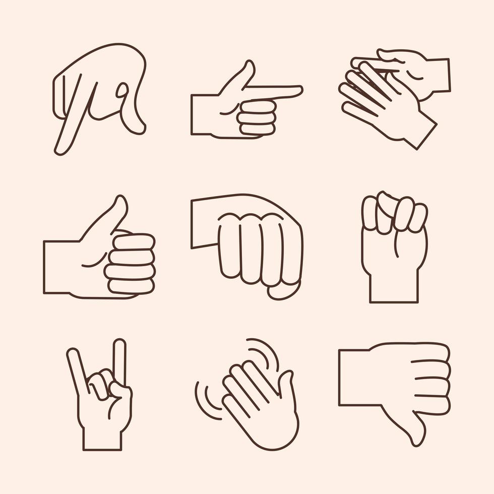 linguagem de sinais e coleção de ícones de gestos com as mãos vetor