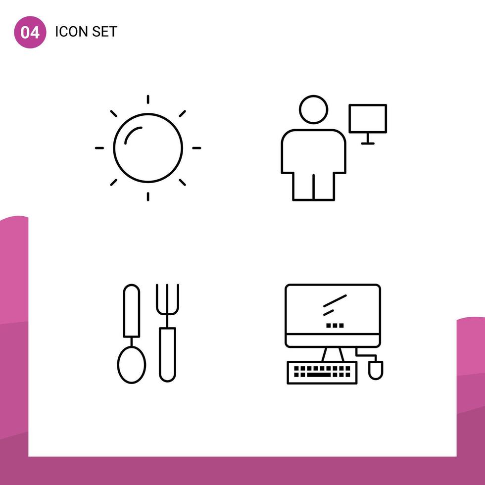 conjunto de 4 sinais de símbolos de ícones de interface do usuário modernos para elementos de design de vetores editáveis de computador de tela de corpo de prato helios