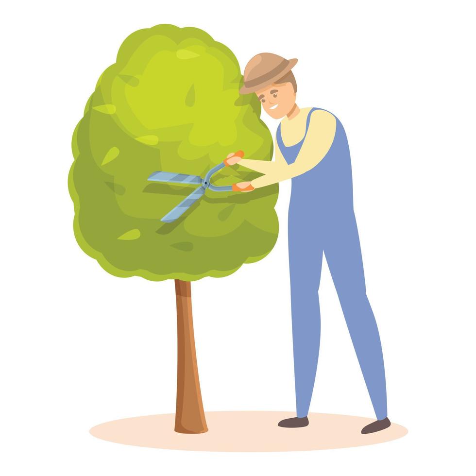 ícone dos desenhos animados do ícone do corte da árvore do fazendeiro. sebe de jardim vetor