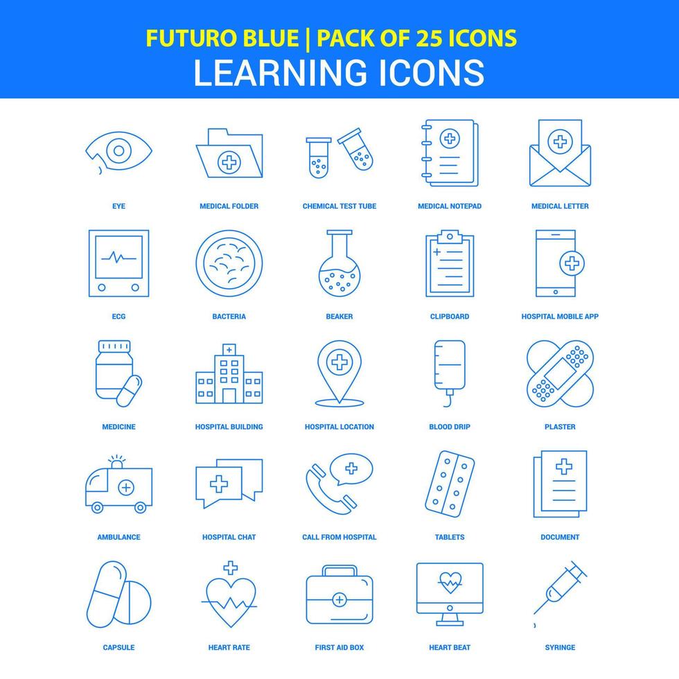 ícones de aprendizagem ícones futuro azul 25 pacote de ícones vetor