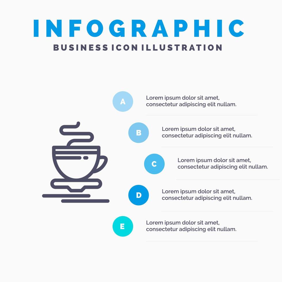 modelo de infográfico azul de hotel quente de xícara de chá modelo de ícone de linha vetorial de 5 etapas vetor