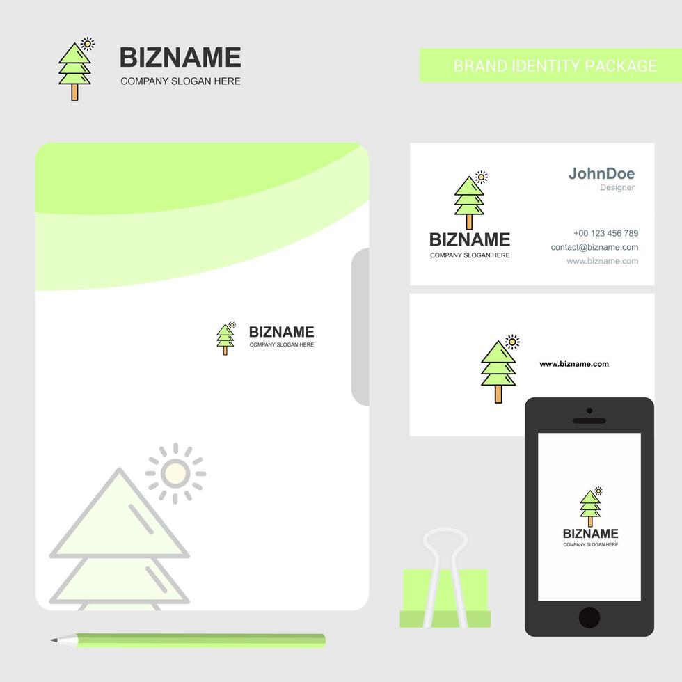 capa de arquivo de logotipo de negócios de árvore cartão de visita e ilustração vetorial de design de aplicativo móvel vetor