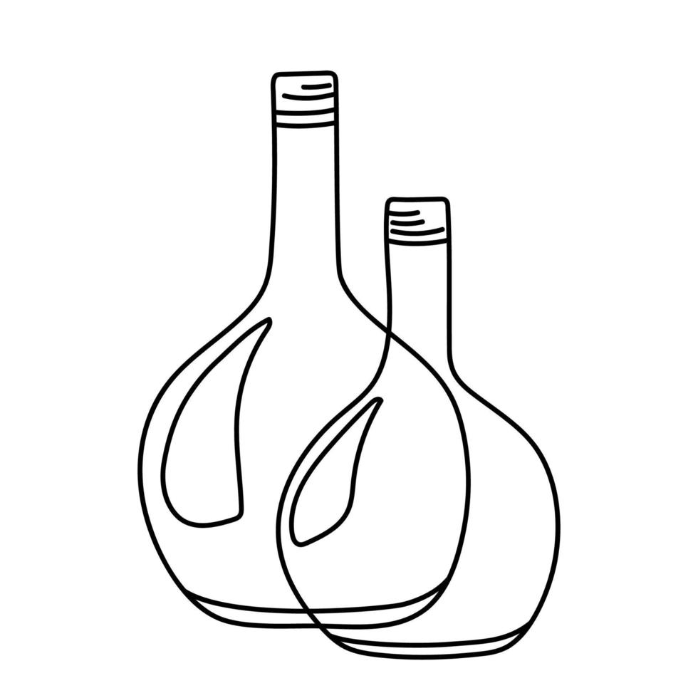 garrafas de vidro bojudas redondas com gargalo longo no estilo doodle vetor
