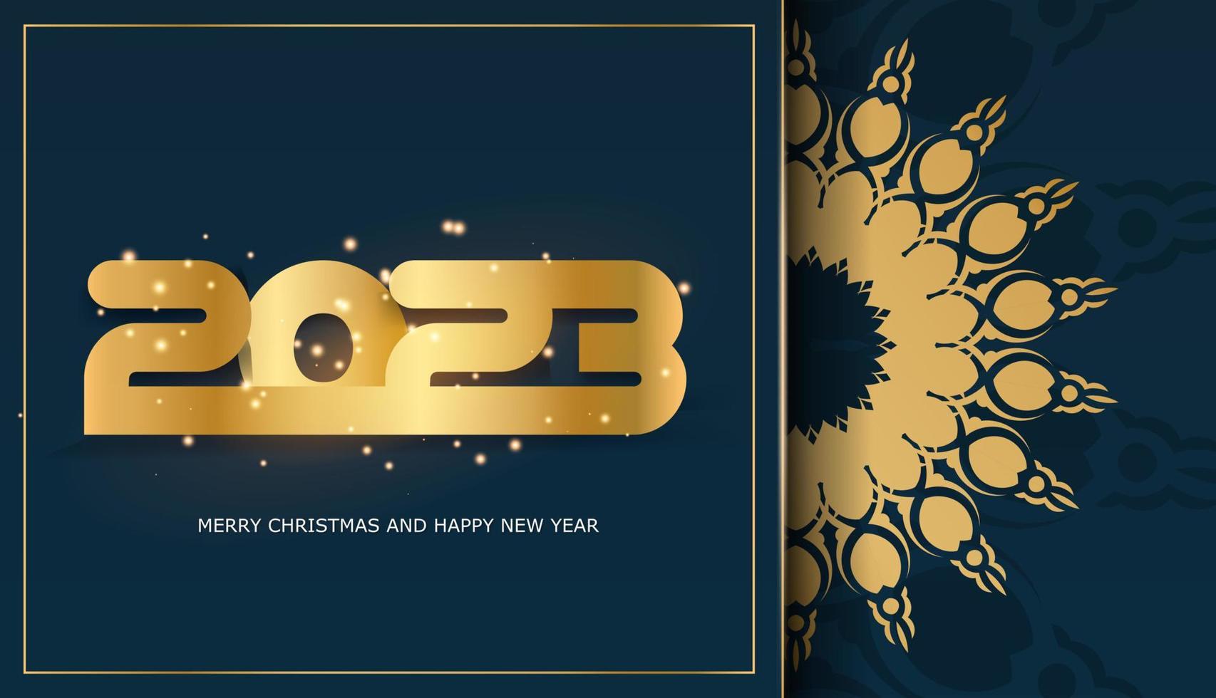 cartaz de saudação de feliz ano novo de 2023. cor azul e ouro. vetor