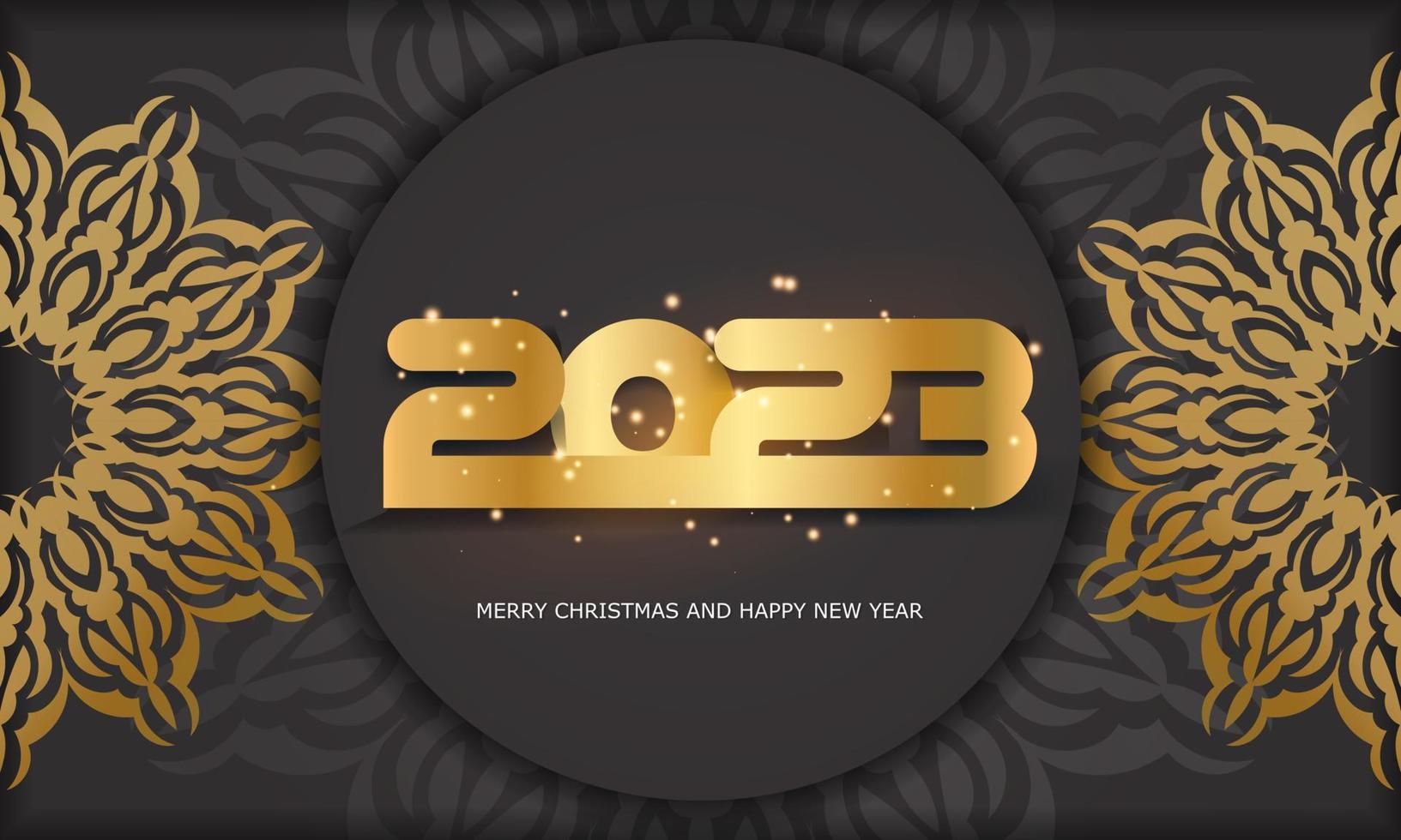 cor preta e dourada. feliz cartaz de saudação de ano novo de 2023. vetor