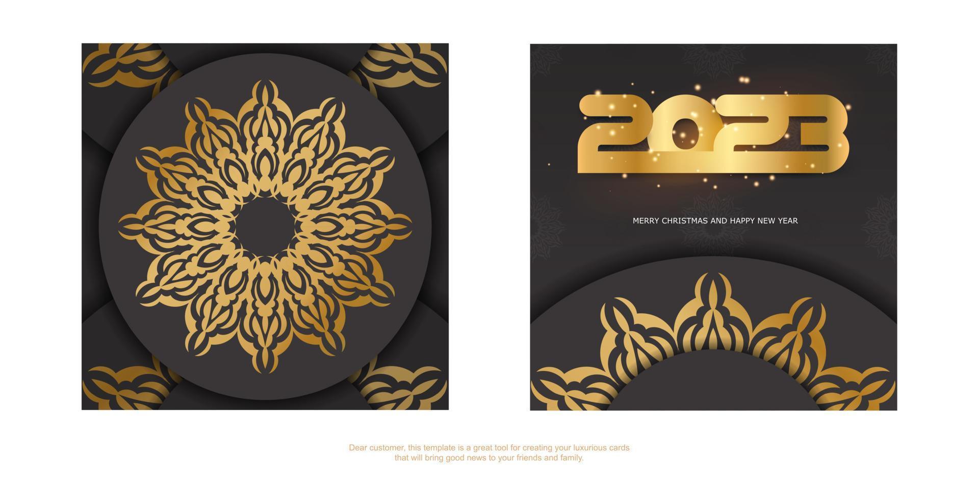 padrão dourado em preto. feliz ano novo 2023 fundo de saudação. vetor