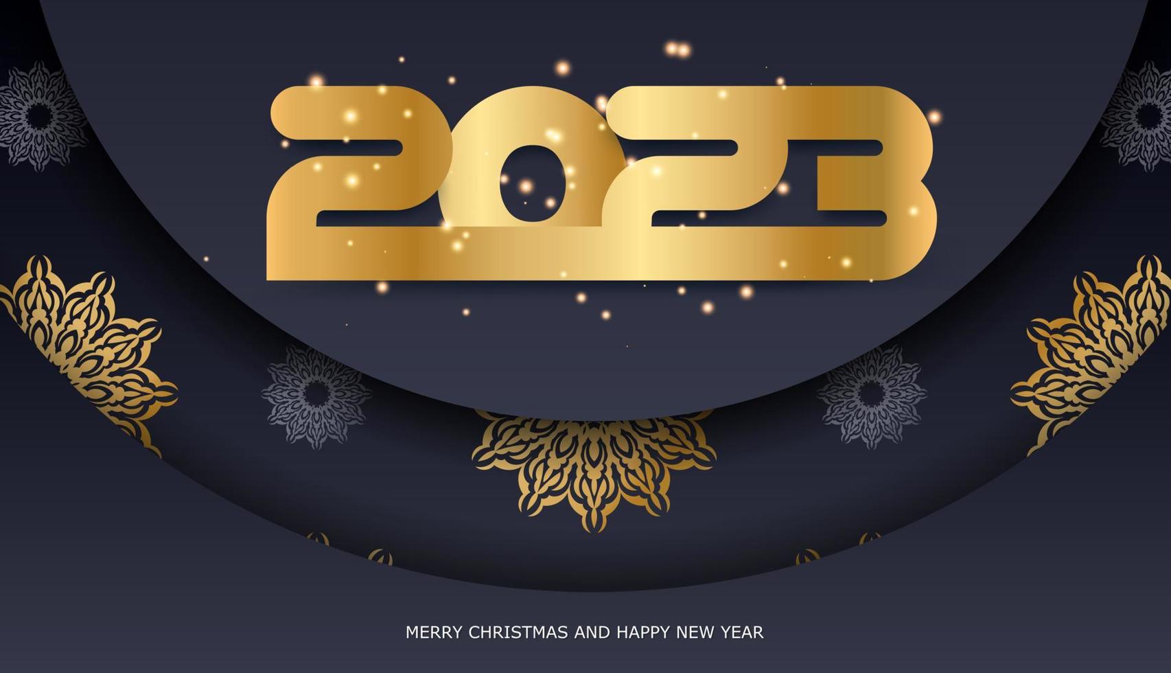 padrão dourado em preto. feliz ano novo 2023 fundo de férias. vetor