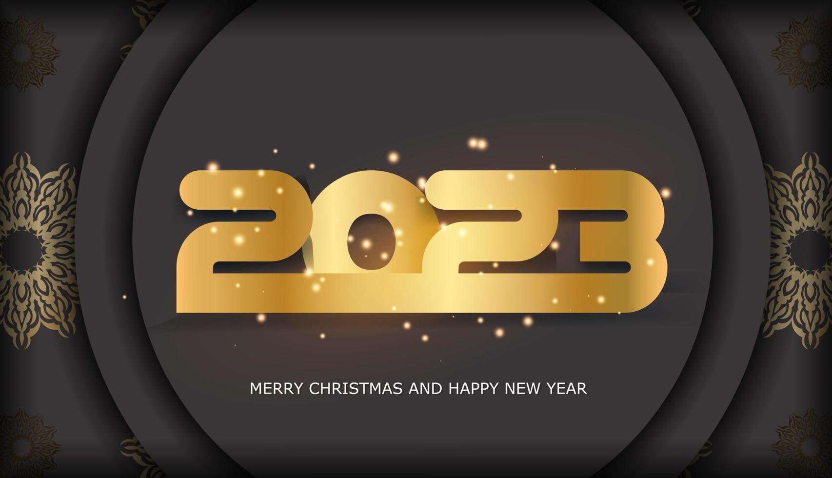 cor preta e dourada. feliz ano novo 2023 banner de férias. vetor