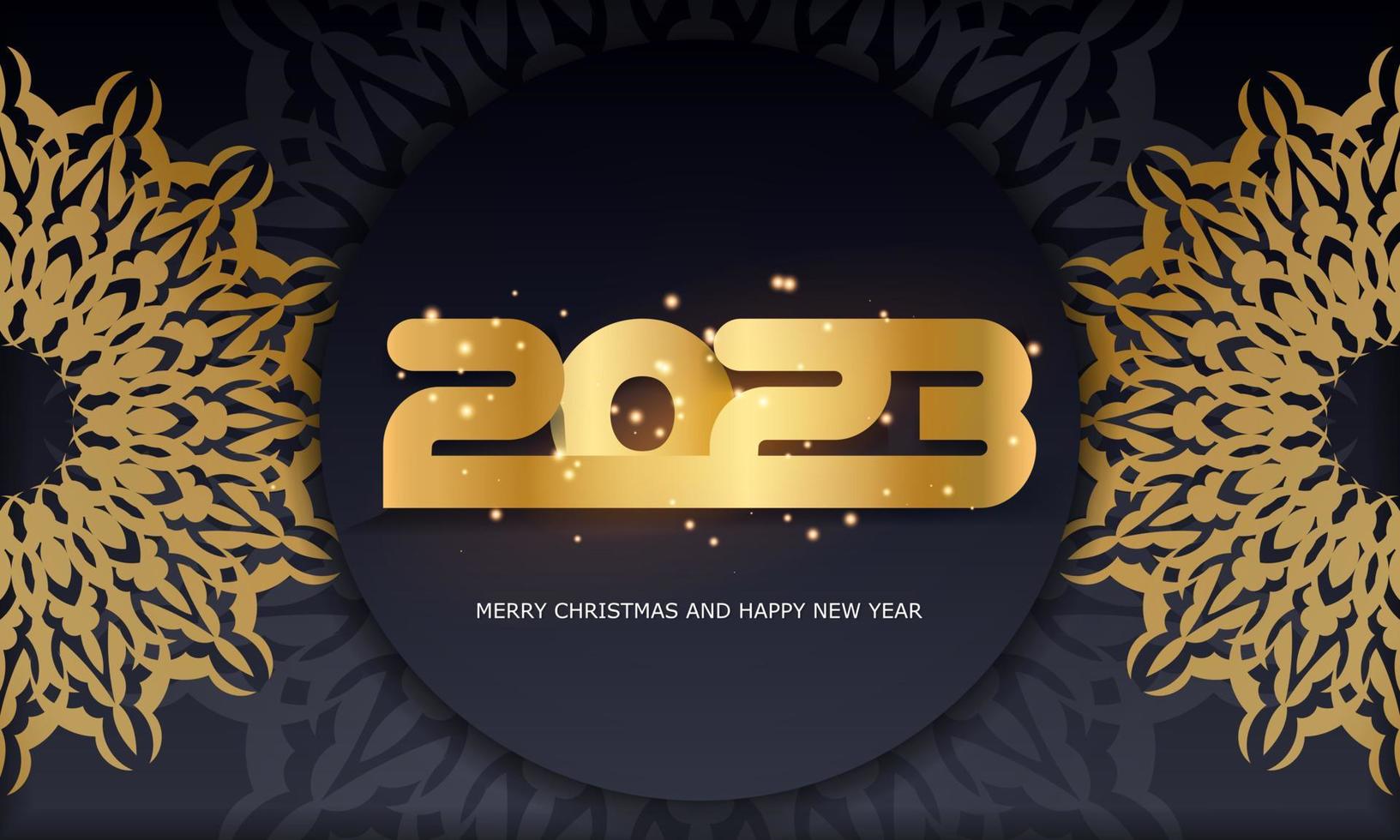 feliz ano novo 2023 fundo festivo. padrão dourado em preto. vetor