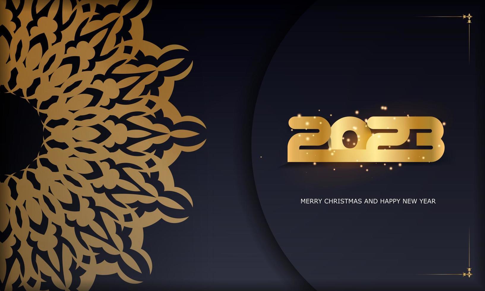 padrão dourado em preto. cartaz de saudação de feliz ano novo de 2023. vetor