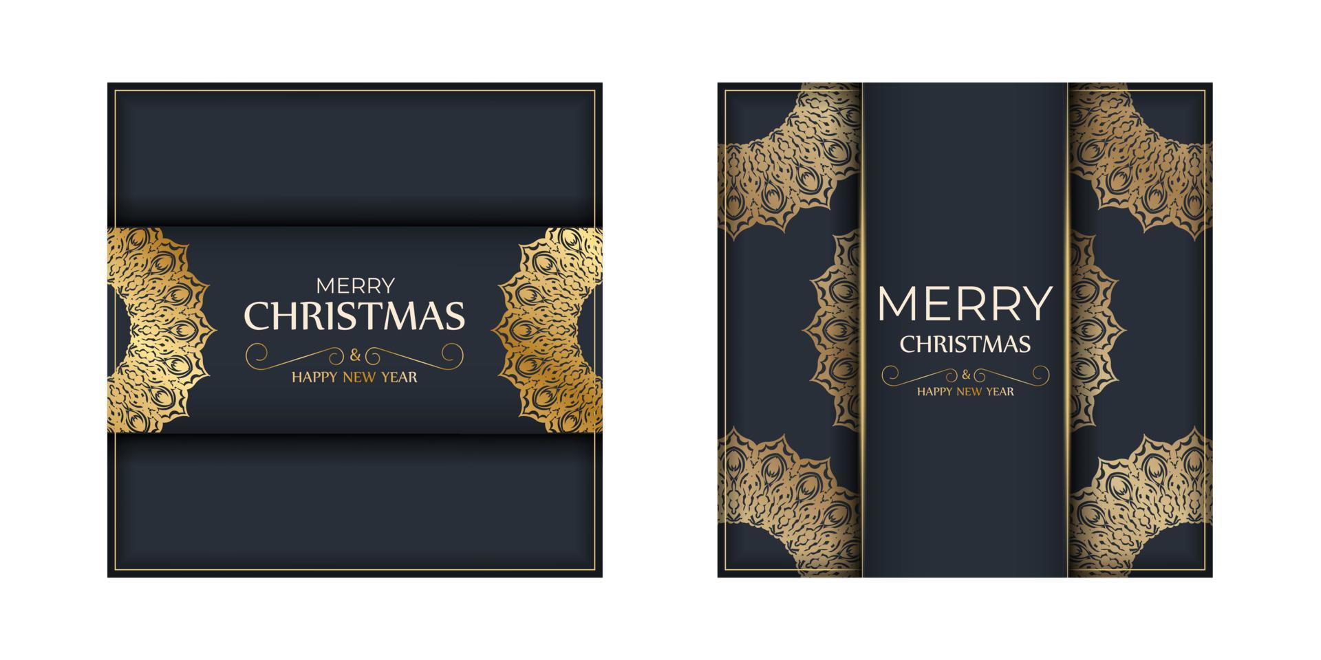 modelo de cartão feliz ano novo em azul escuro com ornamento de ouro de inverno vetor