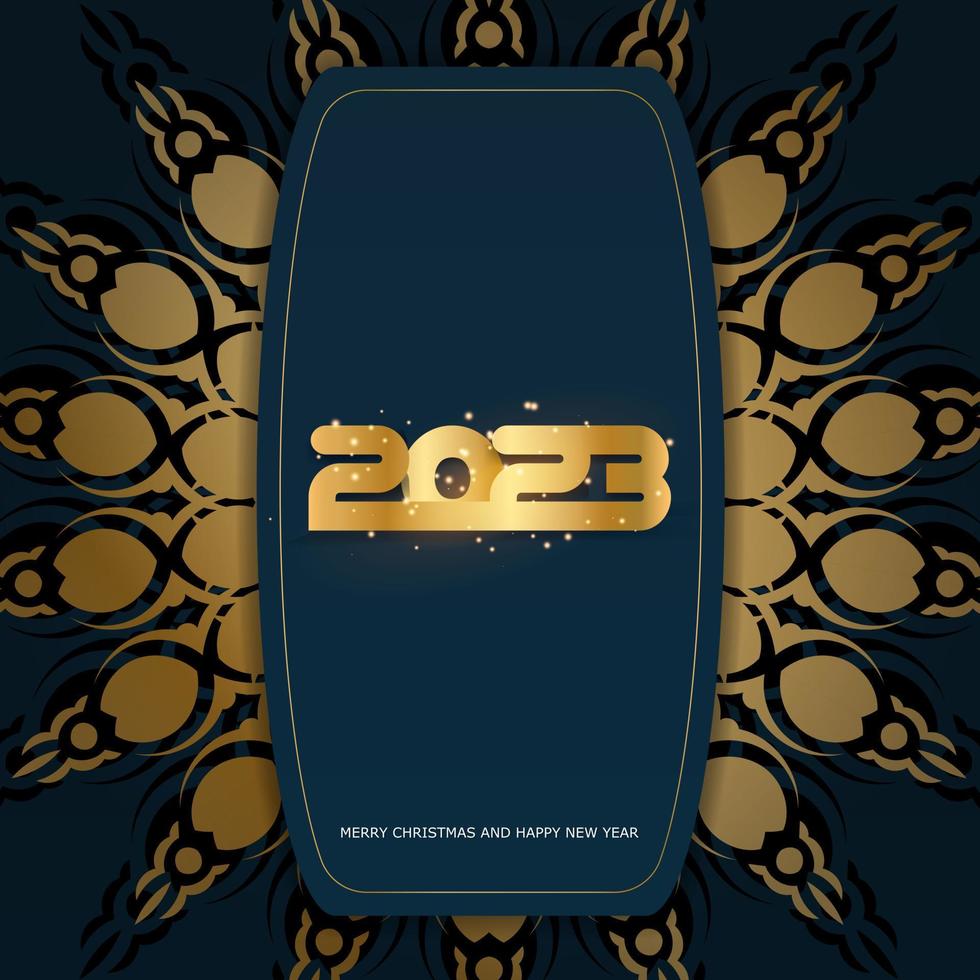 cartaz de saudação de feliz ano novo de 2023. cor azul e ouro. vetor