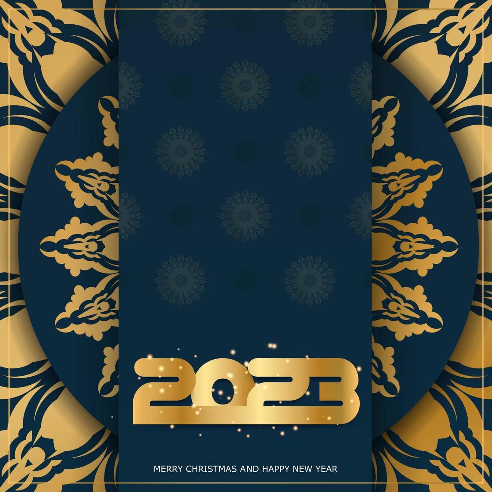 cor azul e ouro. feliz cartaz de saudação de ano novo de 2023. vetor