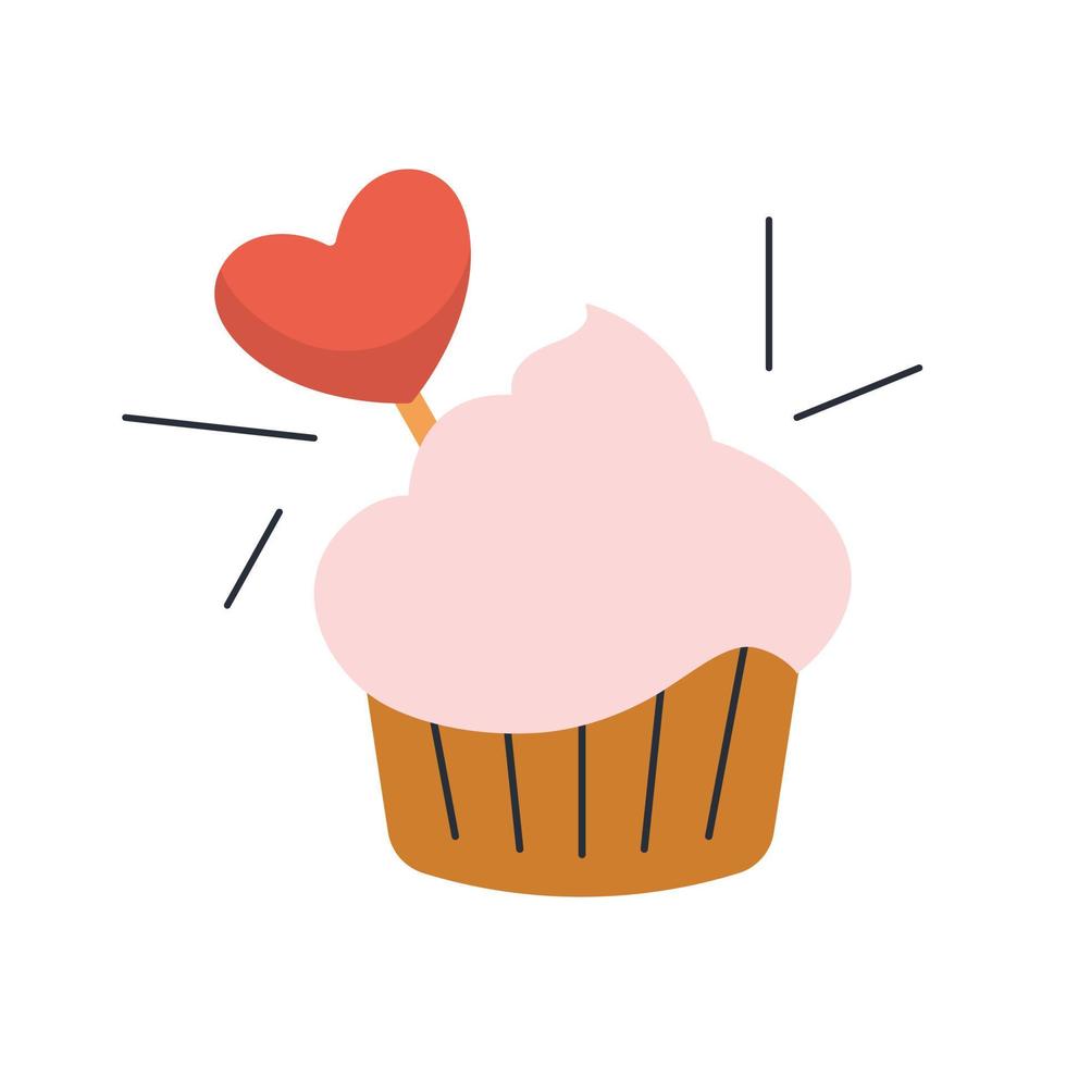 cupcake doce com pirulito de coração. design bonito vetor