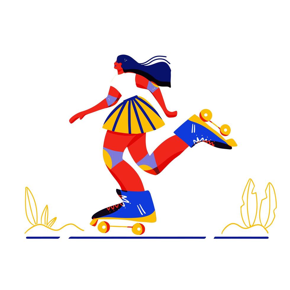 menina bonito dos desenhos animados patinando vetor