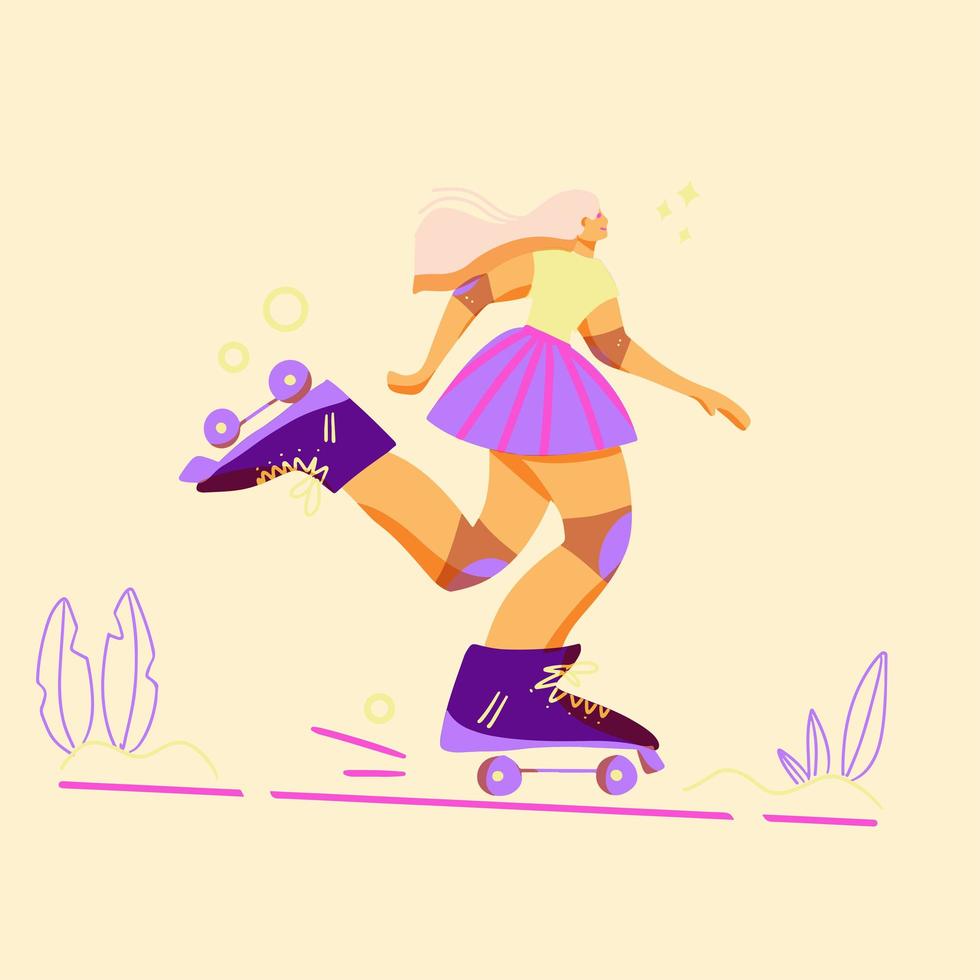 menina bonito dos desenhos animados patinando vetor