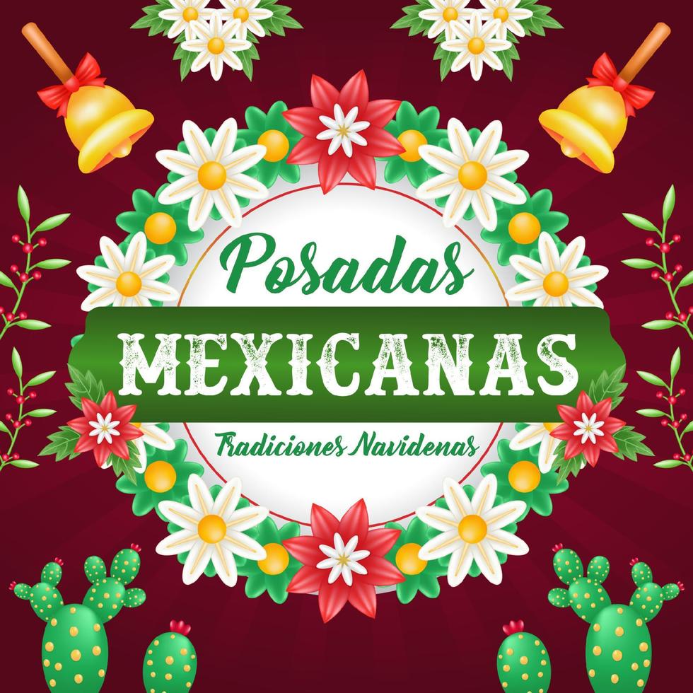posadas mexicanas, ilustração 3d de guirlanda com decoração de plantas. adequado para eventos vetor