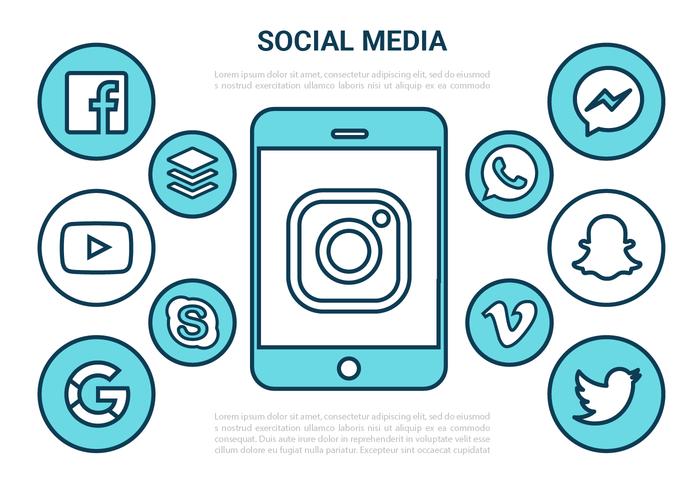 Ícones dos media livres planas social Vector