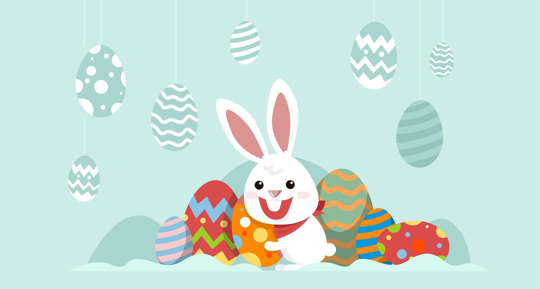 coelho com banner de Páscoa de ovos decorados vetor