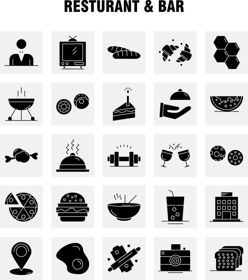 ícone de glifo sólido de restaurante e bar para impressão na web e kit uxui móvel, como vetor de pacote de pictograma de imagem de entretenimento de câmera de grupo de jogo de cassino de jogo de cassino