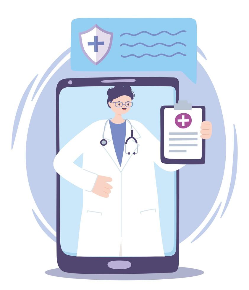 atendimento médico online com médico no smartphone vetor