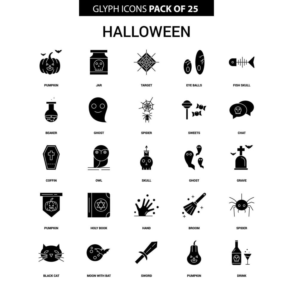 conjunto de ícones vetoriais de glifos de halloween vetor