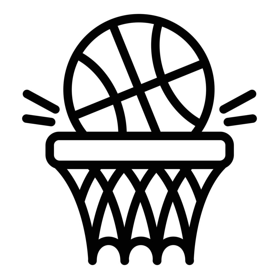 ícone de bola e cesta de basquete, estilo de estrutura de tópicos vetor