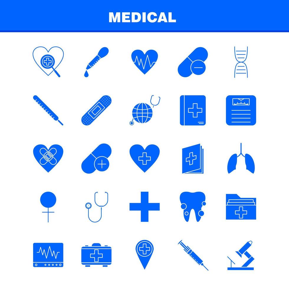 conjunto de ícones de glifo sólido médico para infográficos kit uxui móvel e design de impressão incluem dentes boca dentista pressão arterial médica médico eps 10 vector