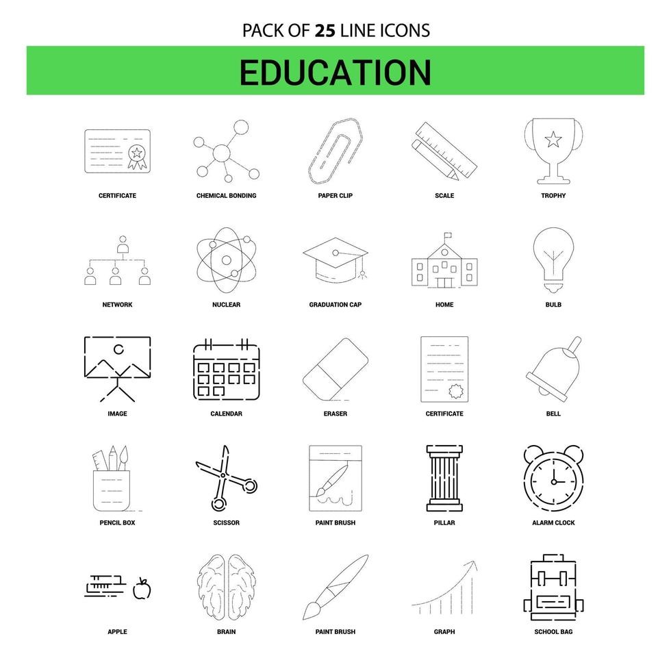 conjunto de ícones de linha de educação 25 estilo de contorno tracejado vetor